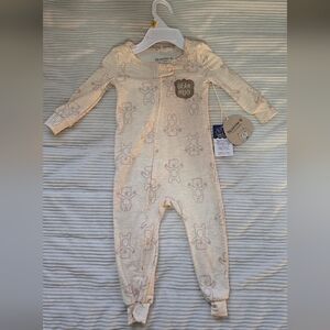 BearPaw Cream Bear Print Kids Footie